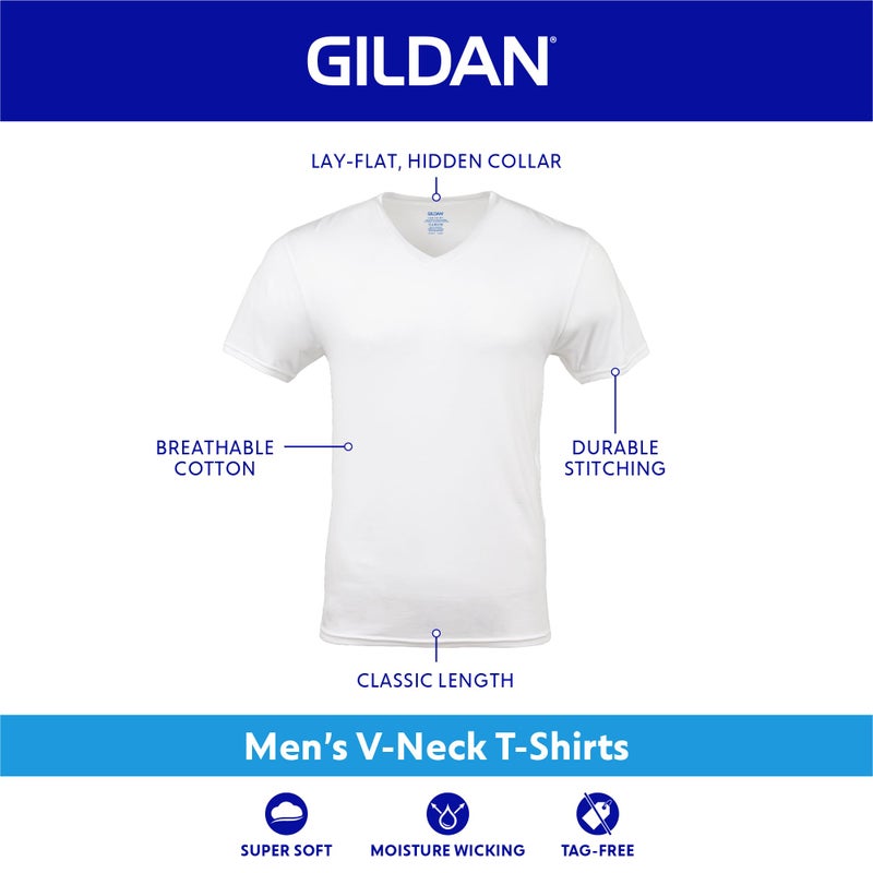 Gildan تي شيرتات رجالية من جيلدان على شكل حرف V، عبوة متعددة، الطراز G1103، أسود (6 قطع)، كبير - Image 2